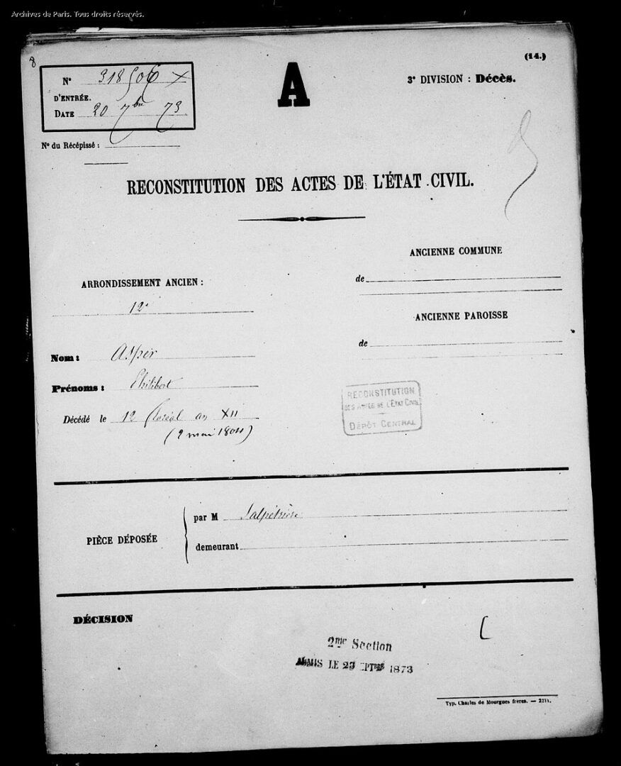 Philibert Aspairt death certificate